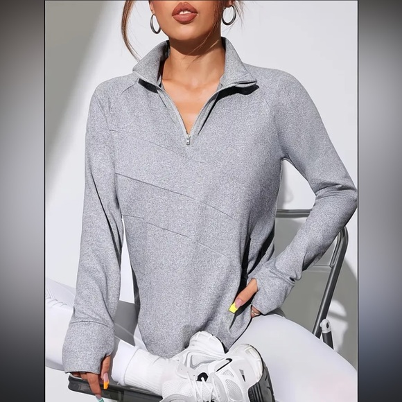 Gold-zip long sleeve top Grey - Picture 1 of 7